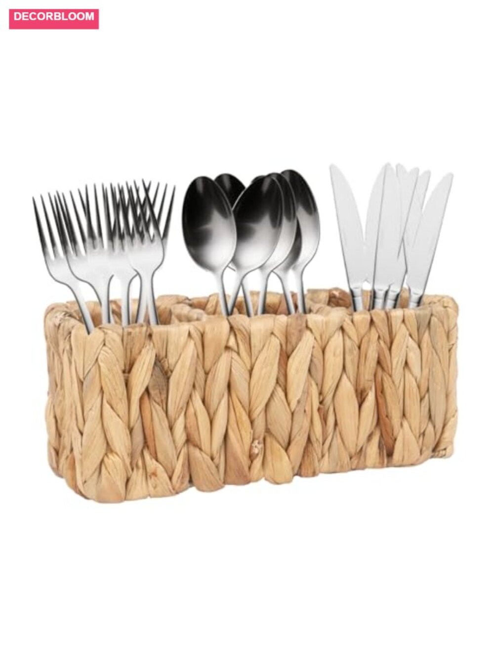 Wicker Silverware Caddy Water Hyacinth Cutlery Organizer 3 Compartment